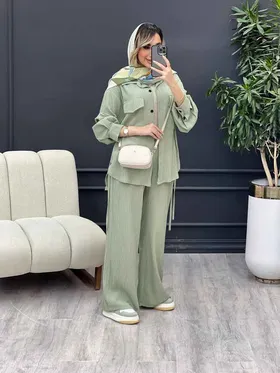 ست مانتو و شلوار پایین بند دار
