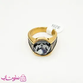 انگشتر مردانه طلایی با کریستال کوارتز و نگین مارگازیت کد 310