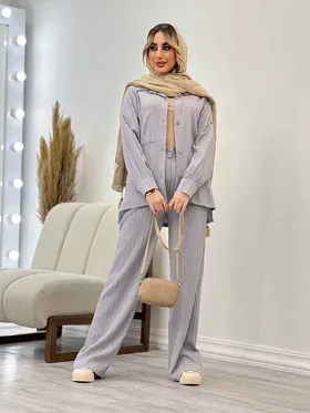 ست مانتو و شلوار کراش تک جیب