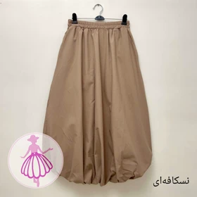 دامن لینن بالونی جیب‌دار بلند در رنگبندی متنوع (نسکافه ای)