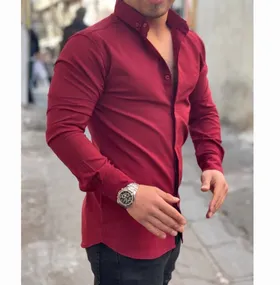 پیراهن ساده مردانه برند ZARA رنگ زرشکی
