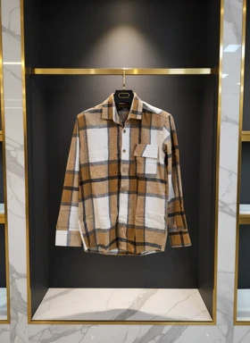 پیراهن پشمی چهارخونه با پارچه برسخورده و ترکیب رنگ خاص – کد 891