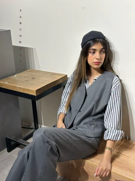 ست ژیله و شلوار توسی فاستونی کد 077