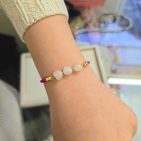 دستبند سنگ رزکوارتز اصل با بند مارشال