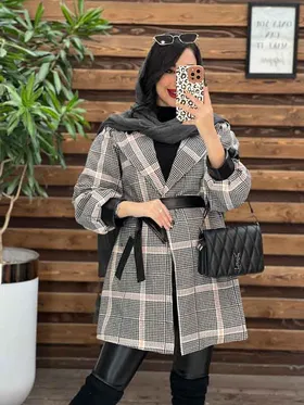 پالتو طرحدار سرآستین چرم