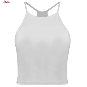 کراپ تاپ زنانه مدل پد ثابت رنگ سفید ماییلدا کد 5258-241
