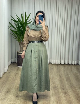 ست سه تیکه (شومیز+دامن+کمربند) کد 2100