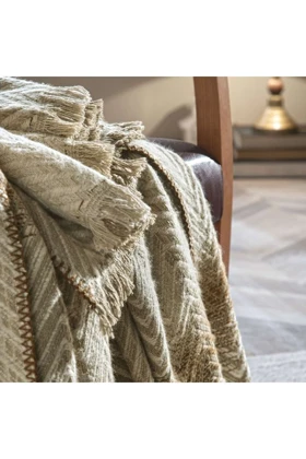 پتو دو نفره Taç Butik مدل Brüj پنبه‌ای - بژ