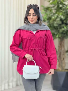 مانتو کتان کمرگت سر جیب مثلثی