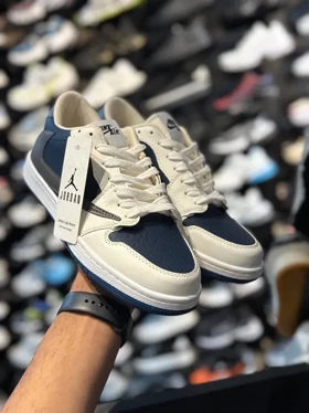 کتانی ترویس مردانه سفید سرمه ای