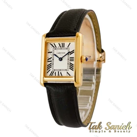 ساعت کارتیه تانک زنانه طلایی بند چرم مشکی Cartier-5267-L