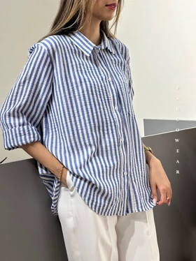 شومیز راه راه لینن زنانه خنک و تابستانی کد 093