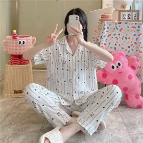 ست بلوز شلوار زنانه راحتی پاپیون برند وارداتی