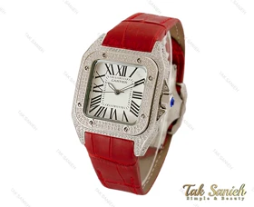 ساعت کارتیر سانتوس فول نگین زنانه قرمز Cartier-4080-L