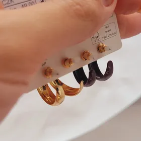 پک گوشواره حلقه‌ای کوچک مشکی