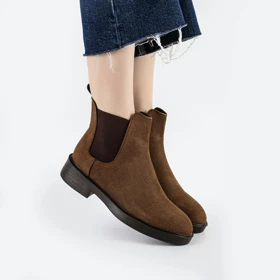 بوت و نیم بوت زنانه و دخترانه مدل چلسی دو بر کش رنگ شتری کد M608