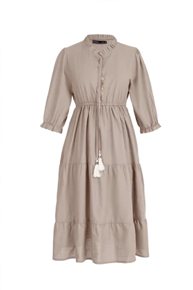 پیراهن لینن بلند - 9112 (کرم)