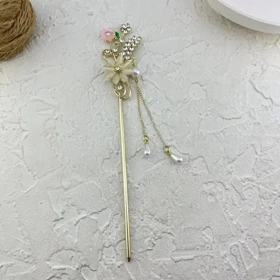 کانزاشی مو زنانه فلزی طرح گل و مروارید با آویز ظریف مدل مریول