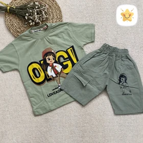 تیشرت شلوارک دخترانه کتان مدل OMGمناسب 1 تا 8 سال
