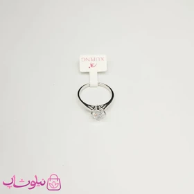 انگشتر زنانه ژوپینگ نقره ای مدل تک نگین سفید کد 1791