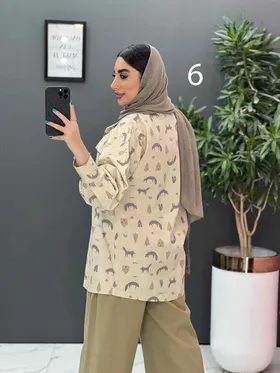 مانتو لینن طرح دار دو جیب پاکتی