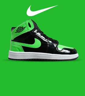 کفش کتانی مردانه و زنانه ساق‌دار مشکی سبز NIKE jordan 1 مدل 6221