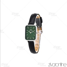 ساعت دنیل ولینگتون زنانه کوادرو قاب نقره ای صفحه سبز بند چرم 107118