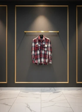 پیراهن پشمی چهارخونه با پارچه برسخورده و ترکیب رنگ قرمز سفید – کد 892