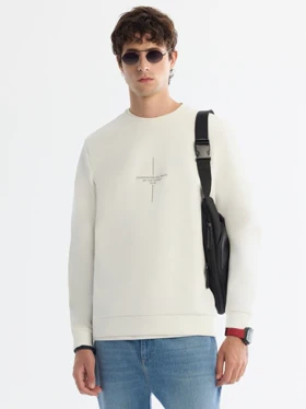 سویشرت یقه گرد سفید طرح دار / برند آووا ترکیه AVVA