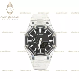 ساعت مچی کاسیو جی-شاک بند شیشه ای صفحه مشکی اندکس سفید Casio G-SHOCK