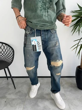 شلوار مام فیت آبی زاپ‌دار BALENCIAGA