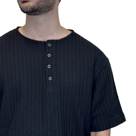 تیشرت یقه گرد دکمه دار حصیری طرحدارASOS