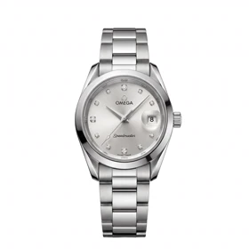 ساعت مچی زنانه امگا SPEEDMASTER مدل OMEGA-2362 بند استیل نقره‌ای صفحه سفید صدفی نگین‌دار