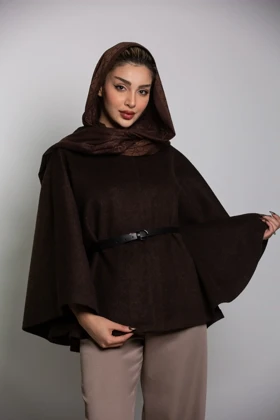 پالتو پانچ موهر کمربنددار (قهوه ای)