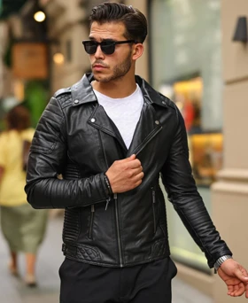 کاپشن چرم مصنوعی پلیسی ساده