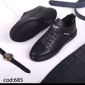 کتانی چرم مردانه مشکی - کد (Tb35) 685