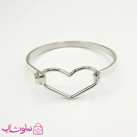 دستبند دخترانه چرم استیل مدل قلب سفید نقره ای