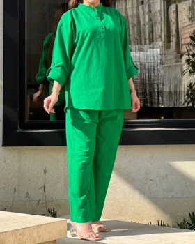 ست بلوز شلوار لینن عسل 2043