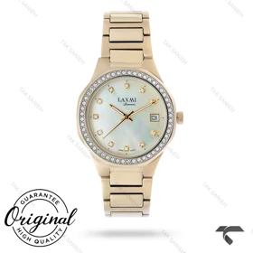 ساعت مچی لاکسمی زنانه طلایی 8113-2 دورنگین صفحه صدف Laxmi-9112-L