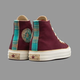 کانورس چهارخونه زرشکی ساق‌دار Converse Plaid Burgundy Hightop