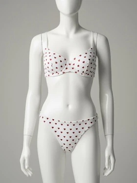 ست شورت و سوتین فنر دار کبریتی نخی سفید قلبی