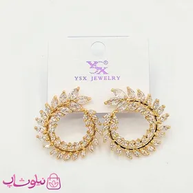 گوشواره میخی زنانه YSX مجلسی نگین‌دار طلایی