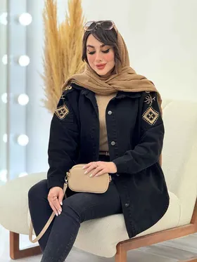 مانتو جین سرشانه گلدوزی