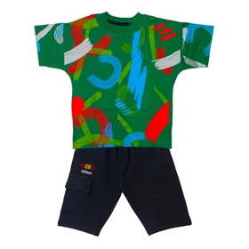 ست تیشرت آستین کوتاه و شلوارک پسرانه مدل PJ1058 رنگسبز