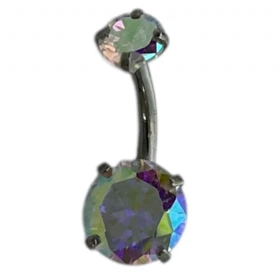 پیرسینگ ناف استیل با نگین رنگین‌کمانی