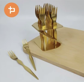 چنگال دسر خوری 12 عددی استند دار طلایی