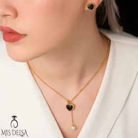 نیم ست استیل چند لاین قلب و مروارید