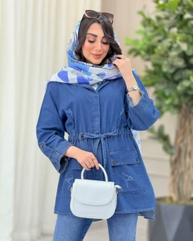 مانتو جین کمرگت استین پاگن