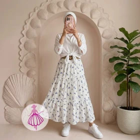 دامن شکوفه ای طبقه‌ای پینترستی بلند