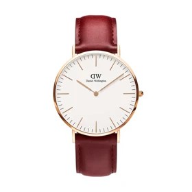 ساعت دنیل ولینگتون مردانه رزگلد بند چرم زرشکی DW-4692-G